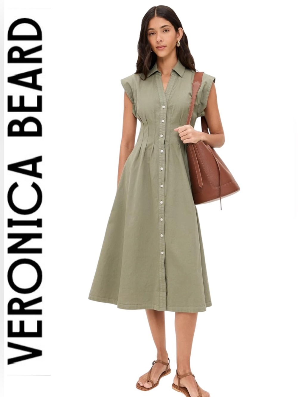 NEW VERONICA BEARD ruben midi dress in stone army green • 4 Cotton